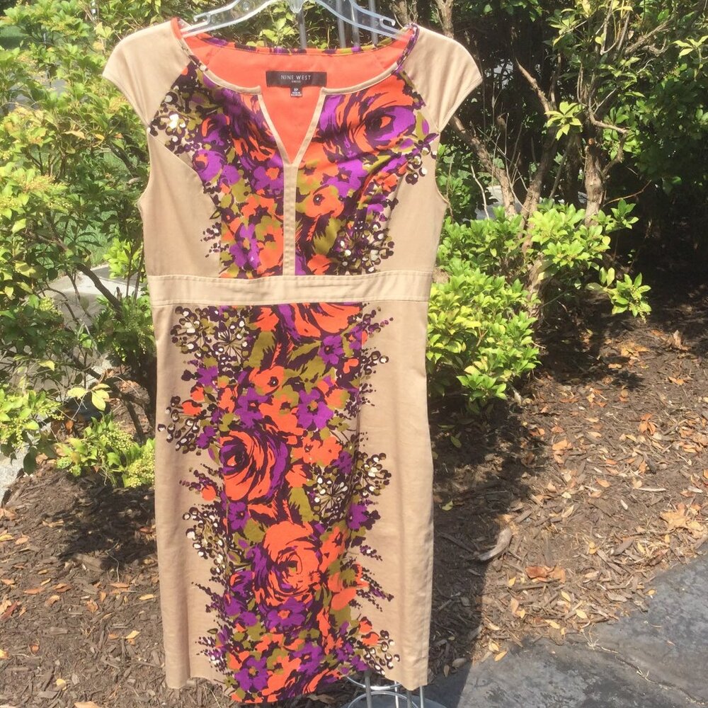 Nine West Floral Middle Tan Sides Midi Dress